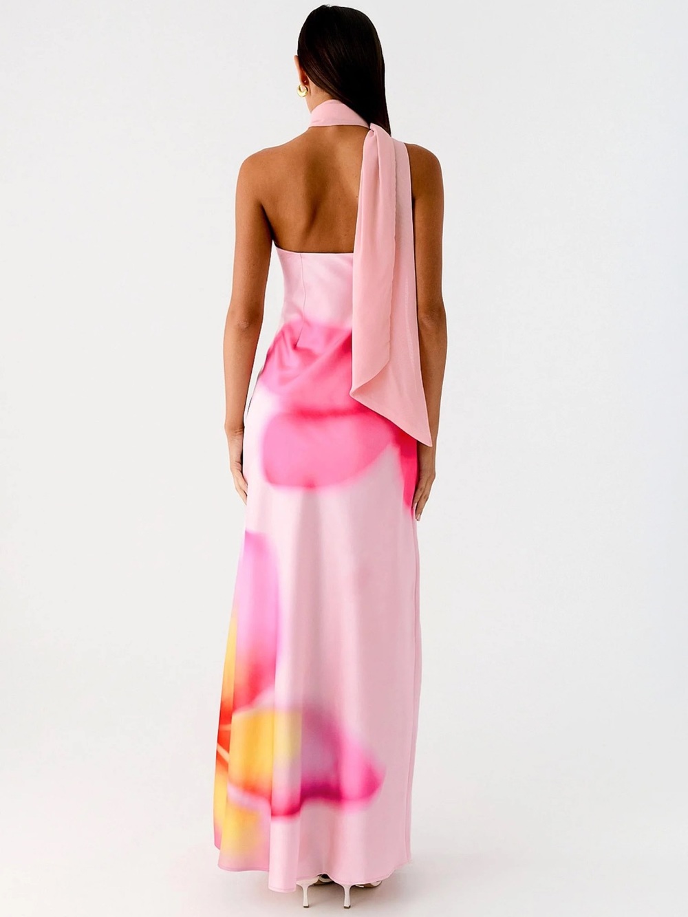 Peppermayo long pink floral satin maxi dress with scarf detail - Picture 2 of 4